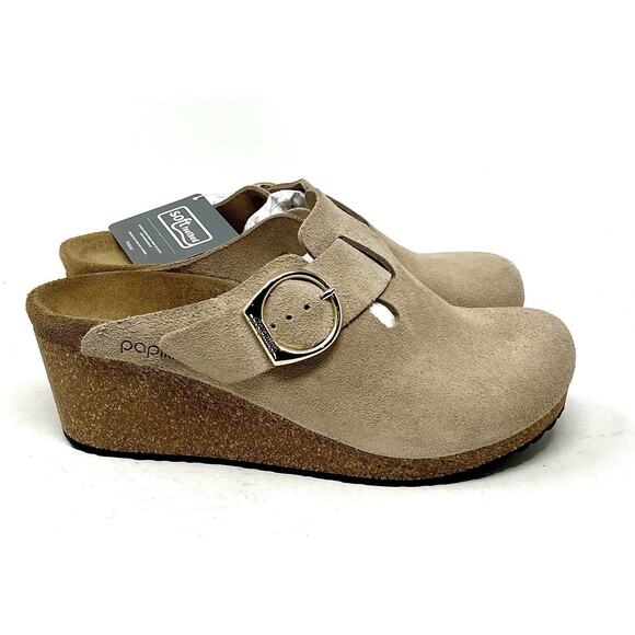 Birkenstock Papillio Fanny Ring Buckle Brown Sand Wedge Clog Mules Size 10 NEW - Picture 4 of 10